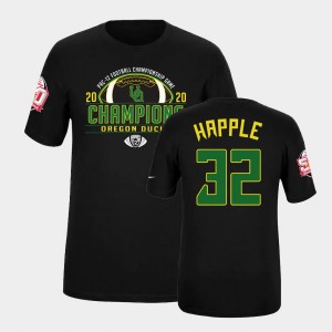 Men's Oregon Ducks 2020 PAC-12 Football Champions Black Jordan Happle #32 Fiesta Bowl T-Shirt 137113-896