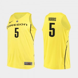 Men's Oregon Ducks Authentic Yellow Miles Norris #5 College Basketball Jersey 282441-677