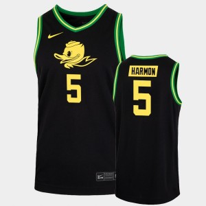 Men's Oregon Ducks College Basketball Black De'Vion Harmon #5 Duck Face Jersey 159715-250