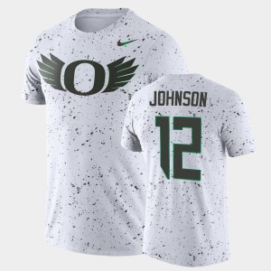 Men's Oregon Ducks College Football White Green DJ Johnson #12 Disrupt Speckle Performance T-Shirt 320159-833