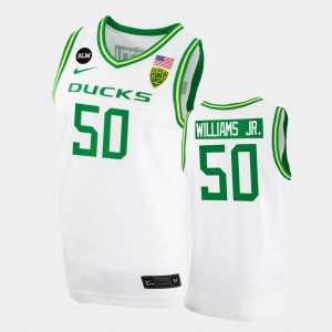 Men's Oregon Ducks College Basketball White Eric Williams Jr. #50 BLM Patch Jersey 830220-824