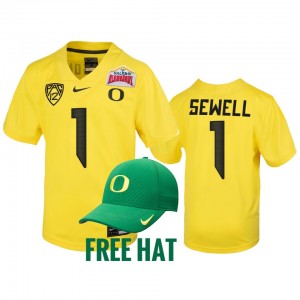 Youth Oregon Ducks College Football Yellow Noah Sewell #1 2021 Alamo Bowl Free Hat Jersey 385565-445