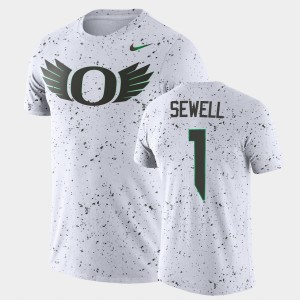 Men's Oregon Ducks College Football White Green Noah Sewell #1 Disrupt Speckle Performance T-Shirt 797749-687