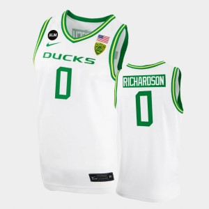 Men's Oregon Ducks College Basketball White Will Richardson #0 BLM Patch Jersey 646994-592