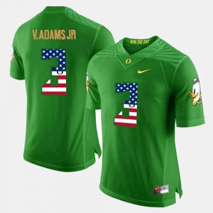 Men's Oregon Ducks US Flag Fashion Green Vernon Adams Jr #3 Jersey 599343-572