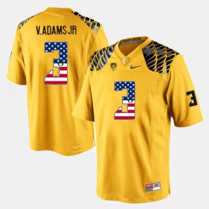 Men's Oregon Ducks US Flag Fashion Yellow Vernon Adams Jr #3 Jersey 490067-484