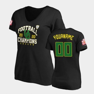 Women's Oregon Ducks 2020 PAC-12 Football Champions Black Custom #00 V-Neck T-Shirt 175586-926
